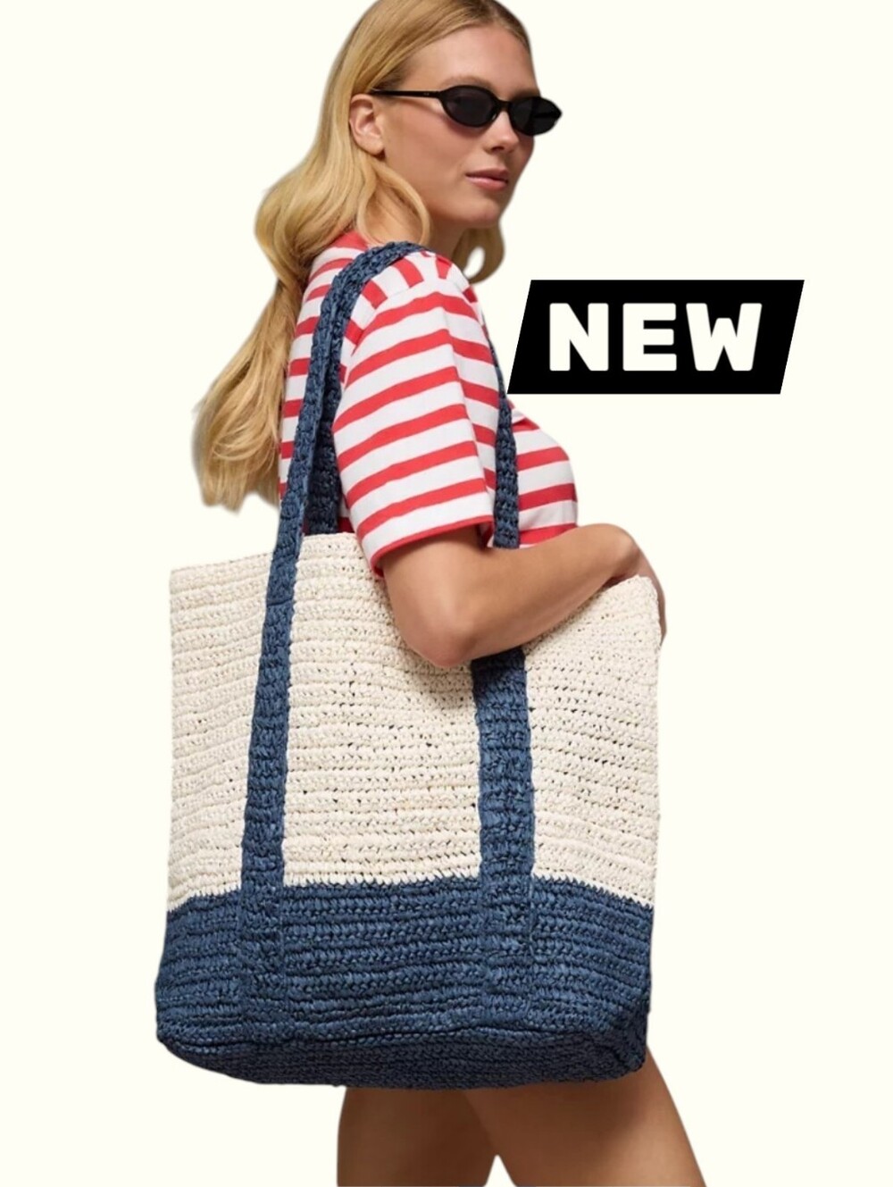 New American Eagle Crochet Tote Bag Navy Cream Unisex